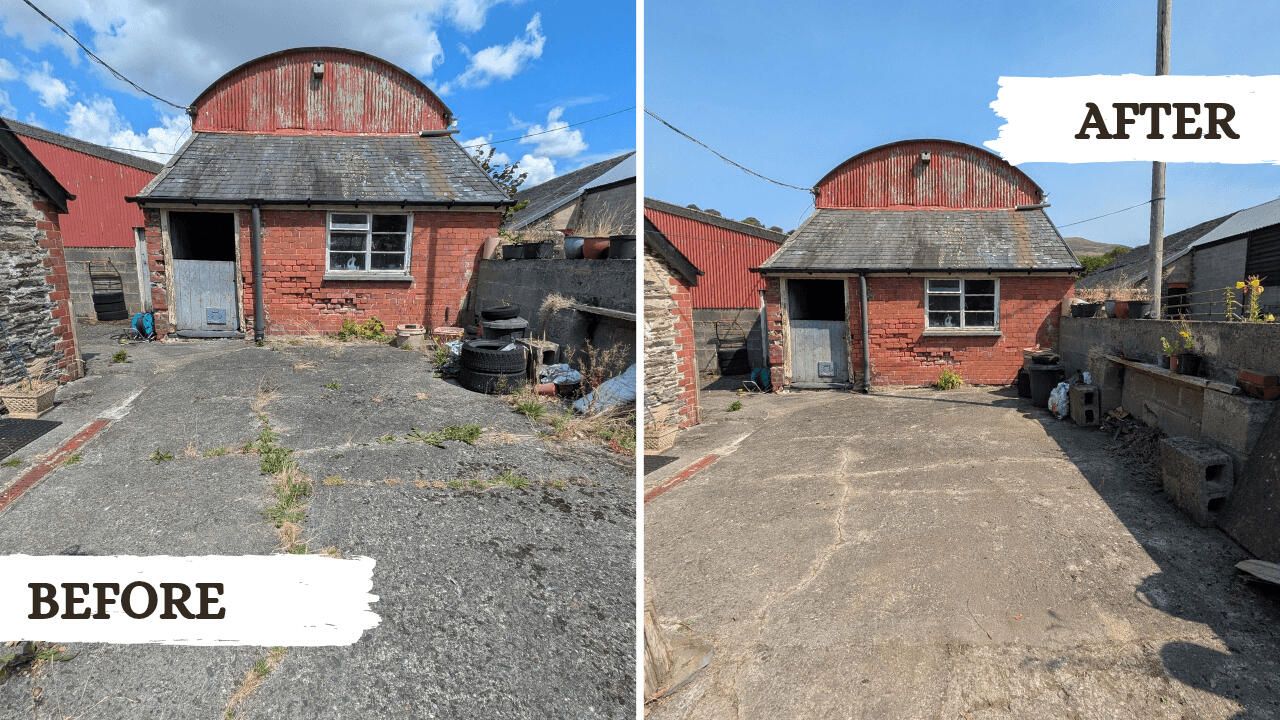 Weeding Before and after picture from a garden tidy project in Machynlleth