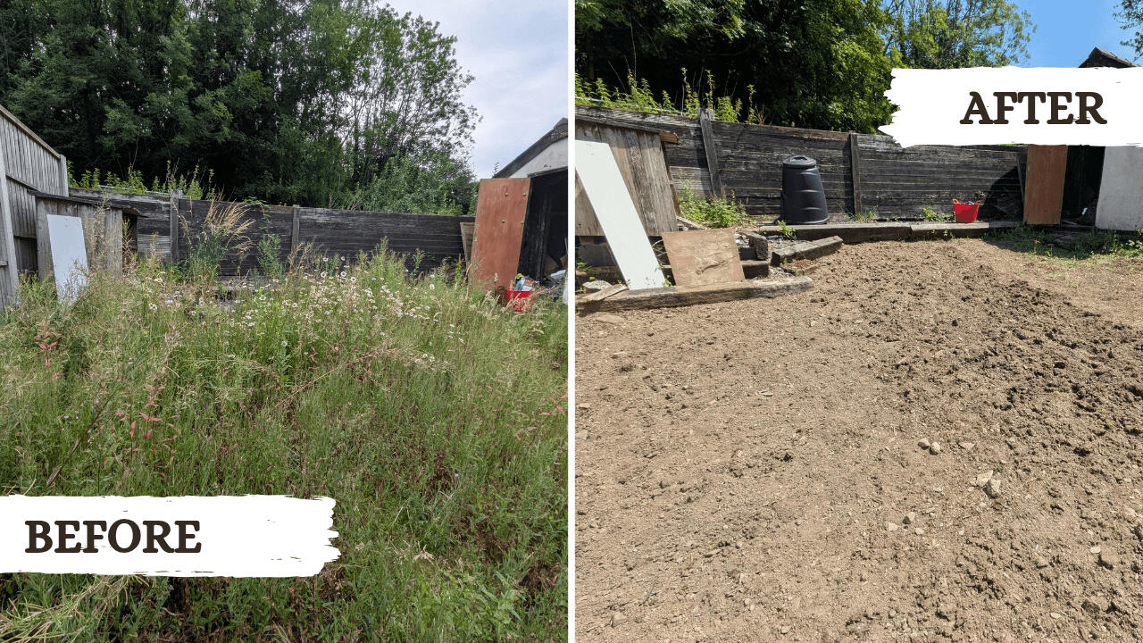 Weeding Before and after picture from a garden tidy project in Machynlleth