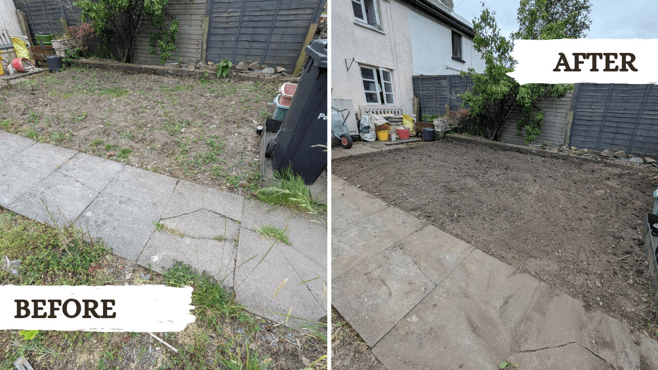 Weeding Before and after picture from a garden tidy project in Machynlleth